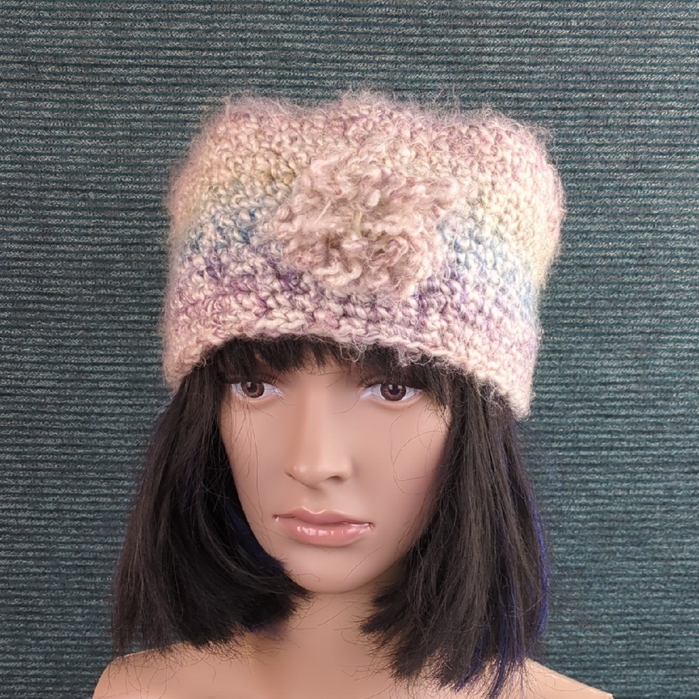 Vintage, Super Soft, Knit Winter Hat In Pretty Pastels